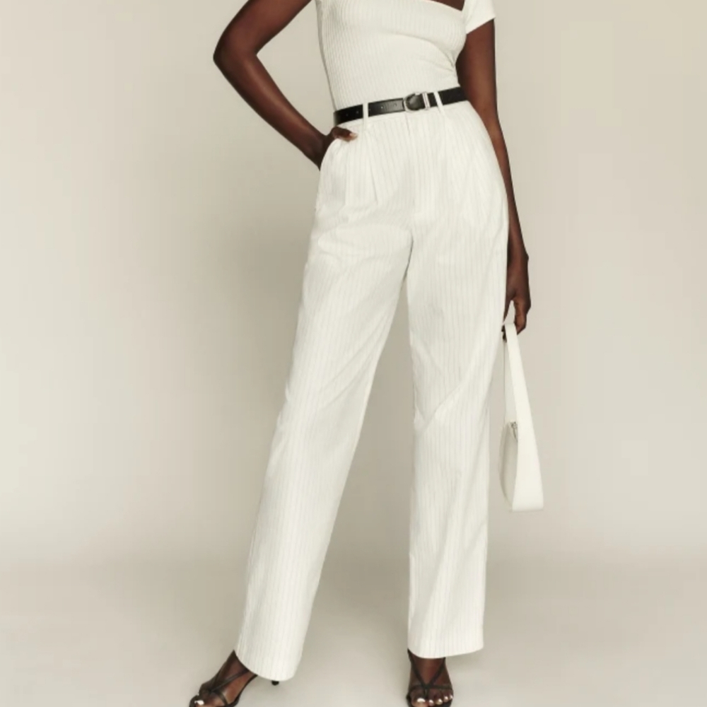 NWT authentic reformation petite oren striped pant white size 8 petite